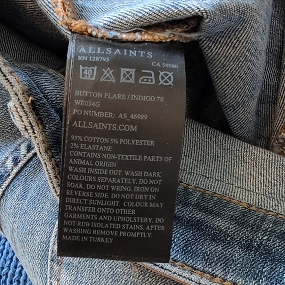 AllSaints Womens 25 Button Flare Fit Jeans Denim Boho Western Casual Classic - Picture 8 of 8